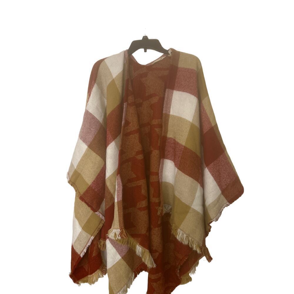 SOFT SURROUNDINGS Buffalo Plaid Throw Over Fringe Shawl Country Cozy - Picture 3 of 10